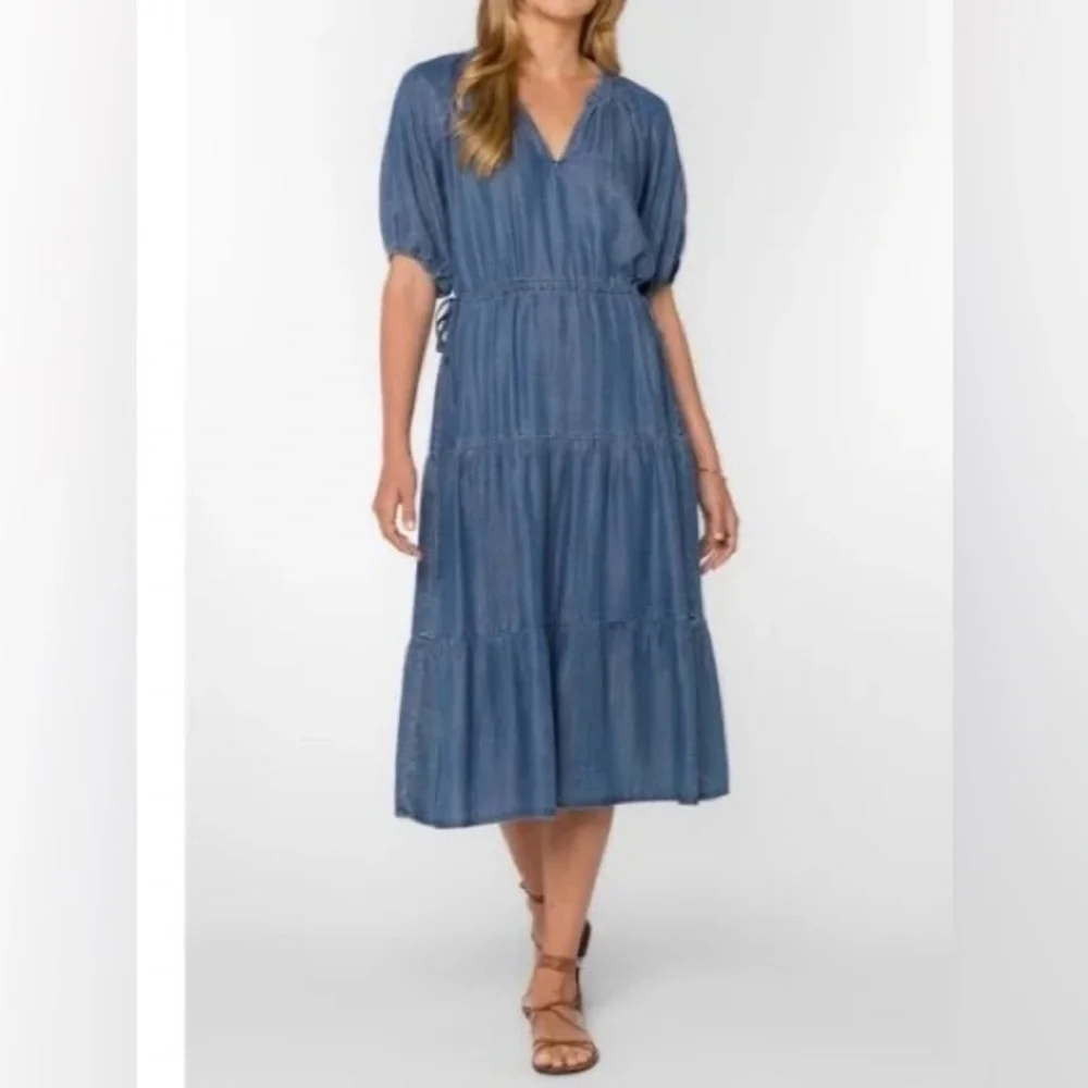 CASSIE CALVA chambray denim DRESS Midi‎ Blue Dress M - Picture 3 of 12